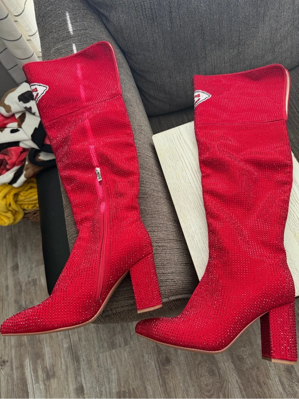 Red Kansas City Chiefs Rhinestone Knee-High Boots